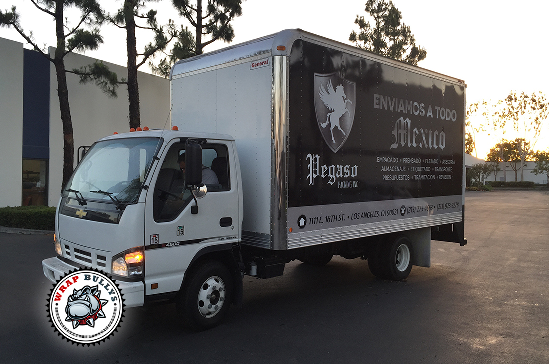 Pegaso Packings Isuzu box truck wrap in Gardena