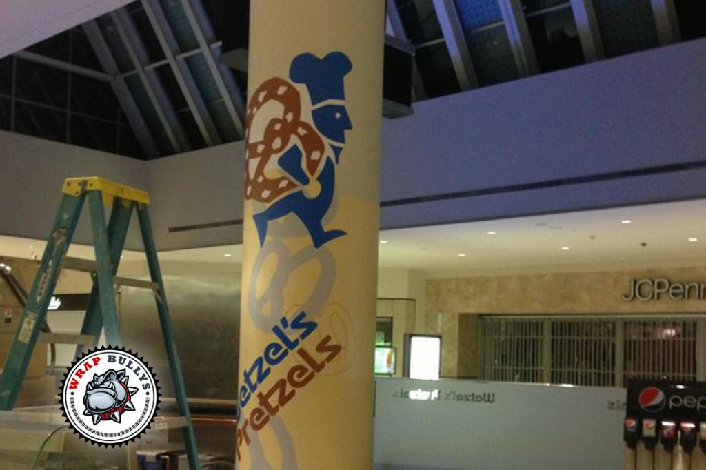 Wetzel’s Pretzels Mall Column Wrap vehicle wrap project