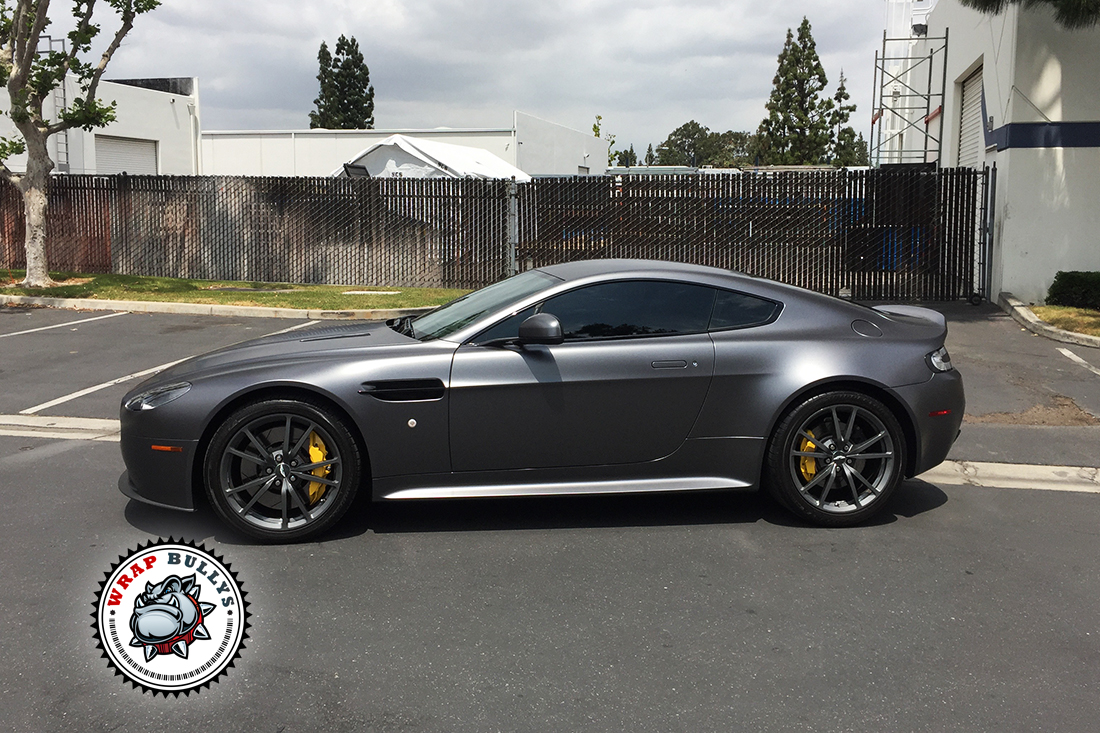 Aston Martin Vantage Wrapped in 3M Satin Dark Gray. Call today for pricing on your car wrap.