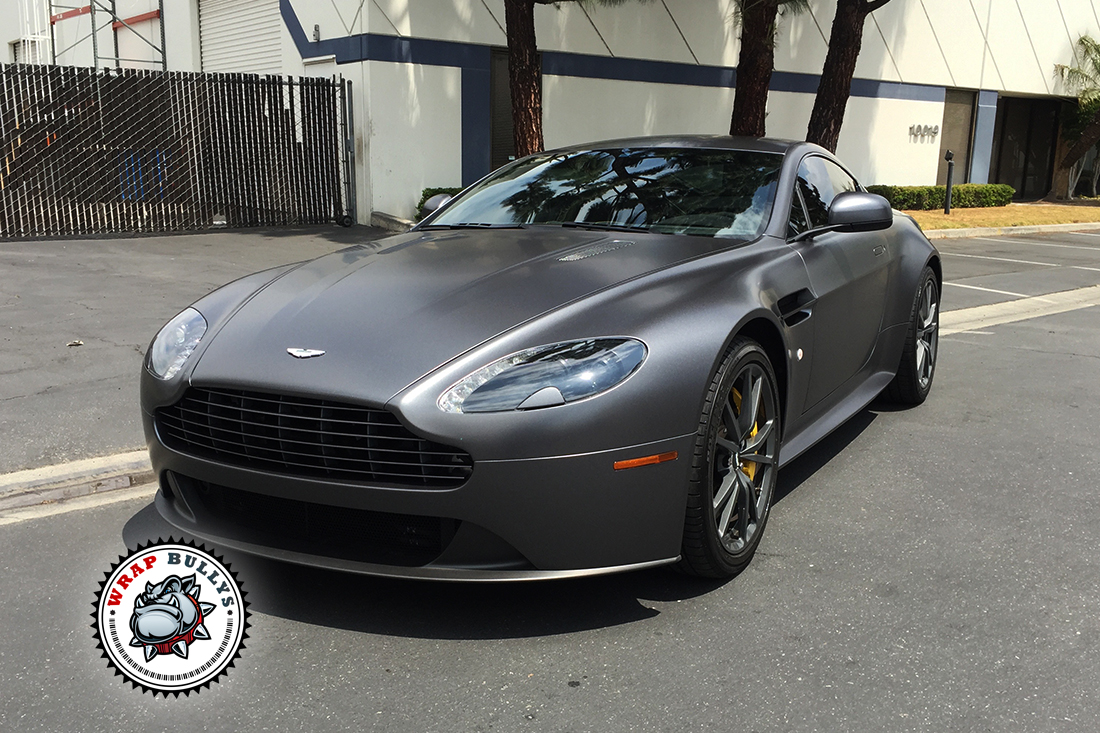 Aston Martin Vantage Wrapped in 3M Satin Dark Gray. Call today for pricing on your car wrap.