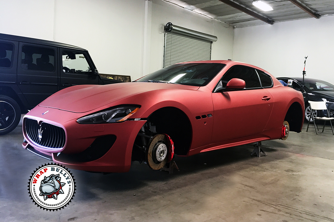 Maserati Granturismo Sport Wrapped in Matte Rose Red. Call today for pricing on your car wrap.