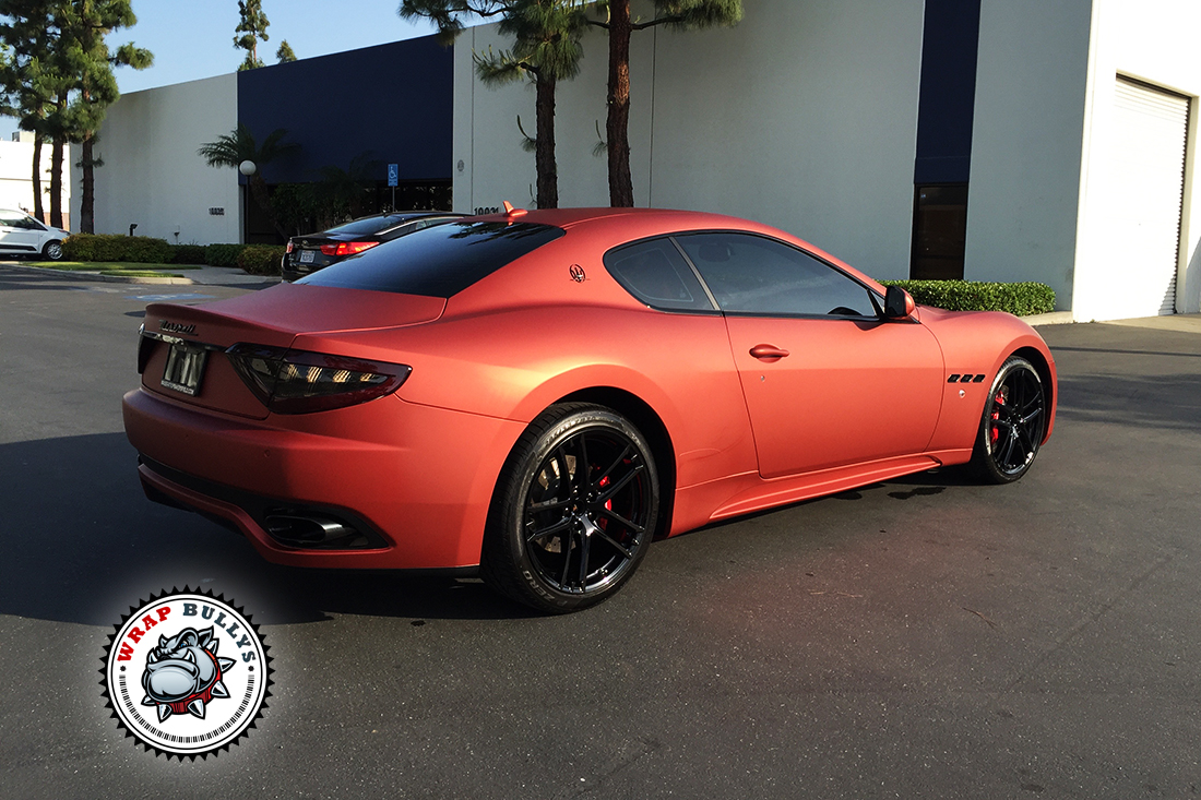 Maserati Granturismo Sport Wrapped in Matte Rose Red. Call today for pricing on your car wrap.