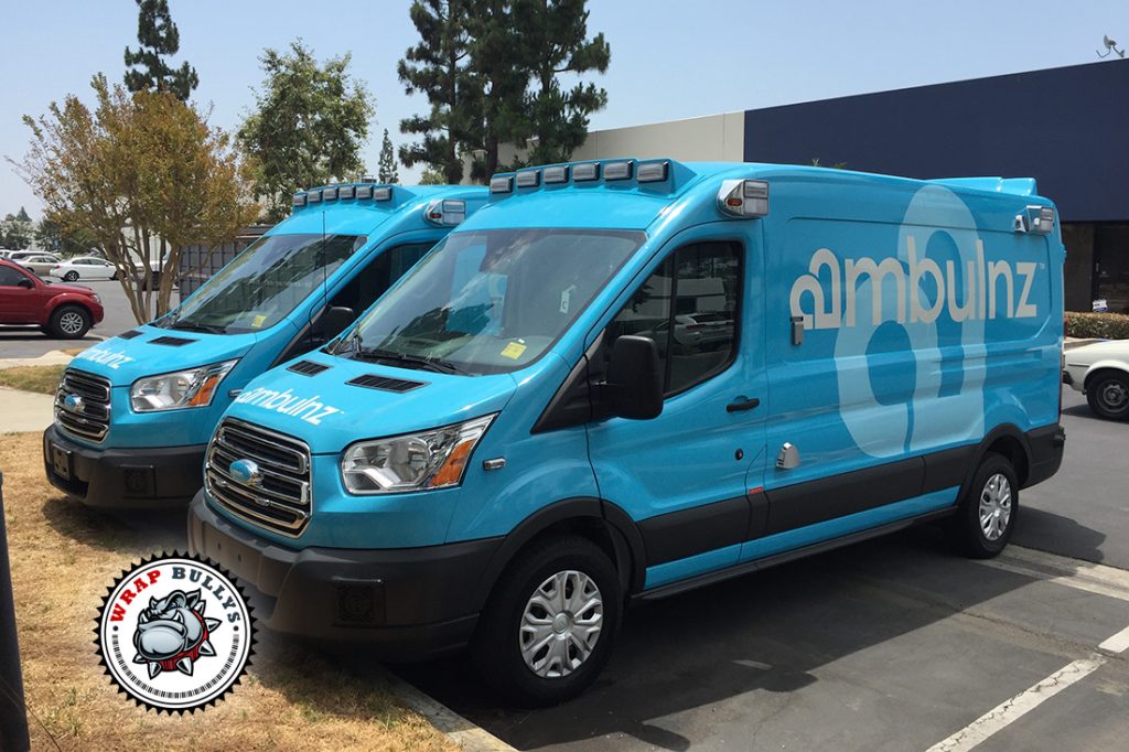 Ambulnz Ford Transit fleet wrap installed in Gardena