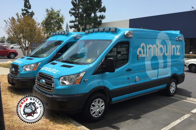 Ambulnz Ford Transit fleet wrap installed in Gardena