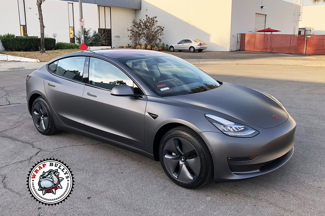 Tesla 3 Wrapped In 3m Matte Dark Grey Wrap Bullys