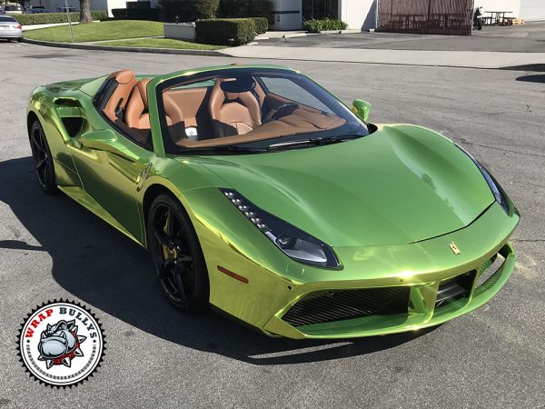 Dazzling Velocity: Ferrari 488 Transformed with Avery Yellow Chrome Car Wrap