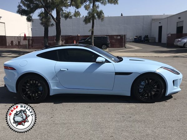 Elevate Performance, Define Style: Jaguar F-Type Enhanced with Wrap Bullys’ Custom Printed Gloss Powder Blue Wrap using 3M Vinyl