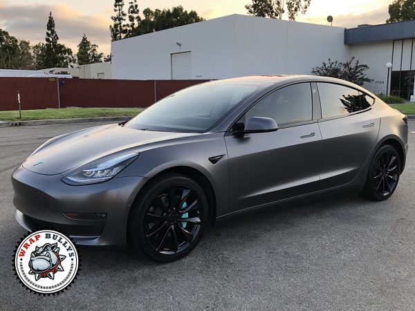 Unveil Elegance: Tesla Model 3 Transformed with 3M Satin Dark Gray Car Wrap