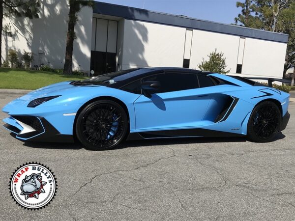 Unleash Supreme Elegance: Lamborghini Aventador SVJ Transformed with Wrap Bullys’ Custom Printed 3M Gloss Blu Cepheus Wrap