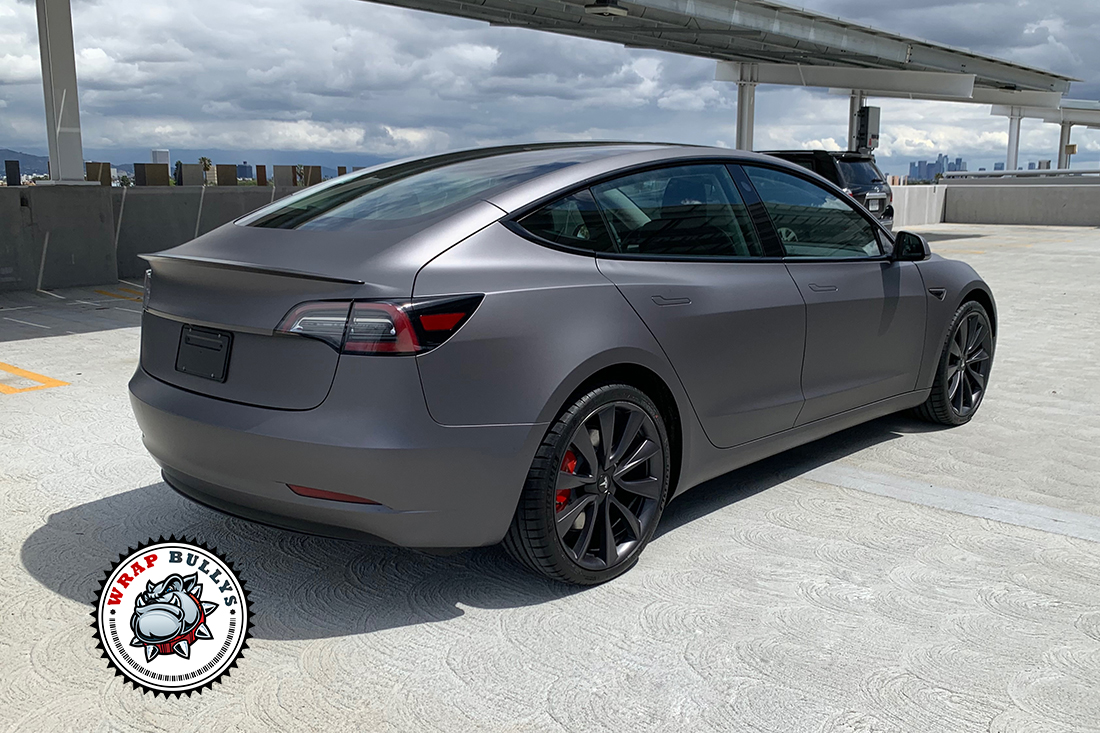 3M Matte Dark Grey Tesla Model 3 Car Wrap, Wrap Bullys