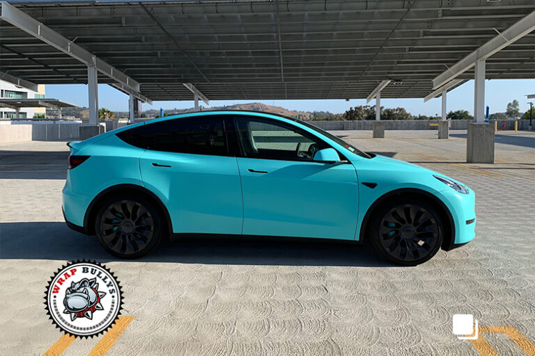 Tesla Model Y wrapped in 3M Satin Key West in Gardena