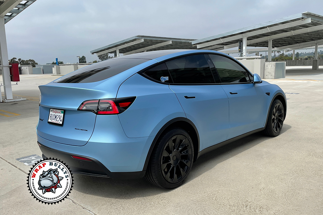 Arctic Elegance: Tesla Model Y Enhanced with Avery Matte Metallic Frosty Blue Vehicle Wrap