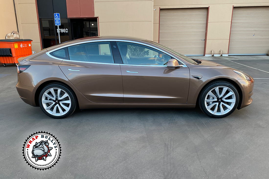 Earthy Opulence: Tesla Model 3 Transformed with Avery Gloss Metallic Brown Car Wrap