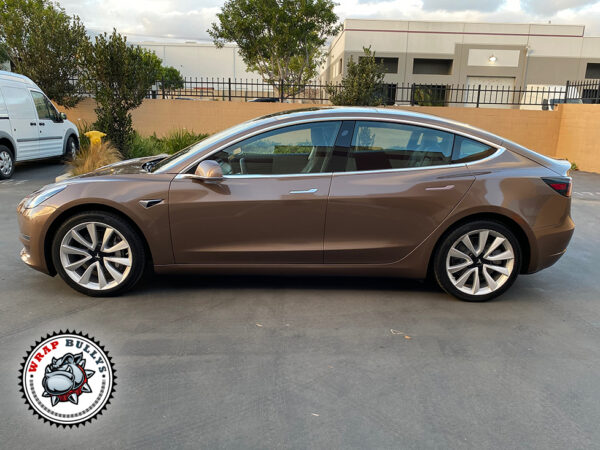 Earthy Opulence: Tesla Model 3 Transformed with Avery Gloss Metallic Brown Car Wrap