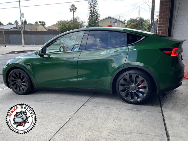 Green Harmony: Tesla Transformed with Avery Gloss Green Car Wrap