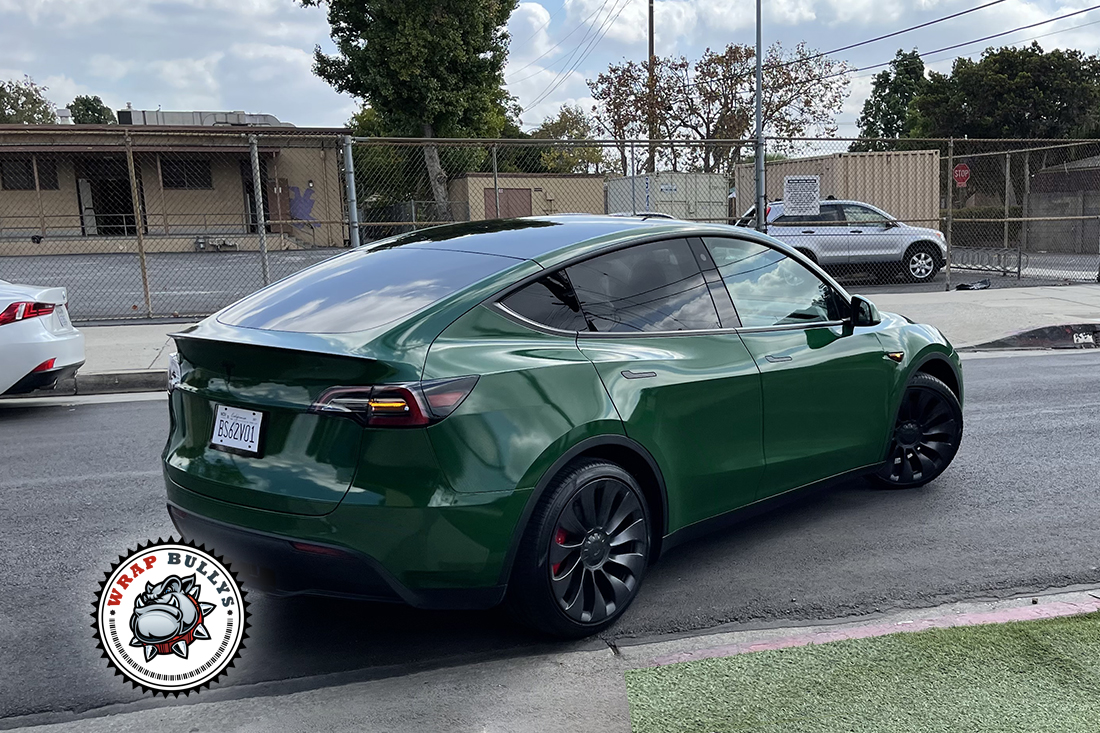 Green Harmony: Tesla Transformed with Avery Gloss Green Car Wrap