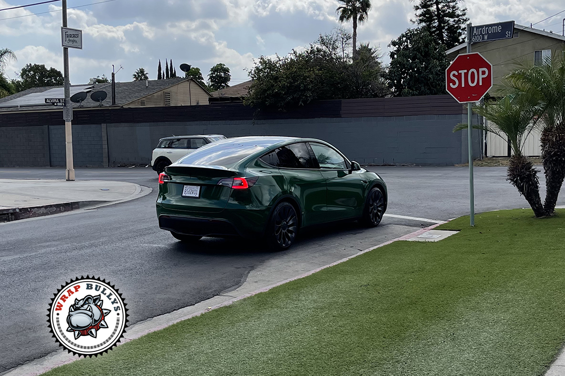 Green Harmony: Tesla Transformed with Avery Gloss Green Car Wrap
