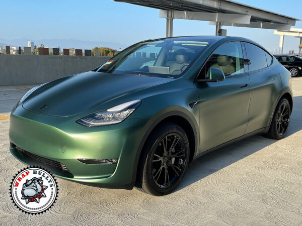 Elevate Your Tesla Model 3 with Custom Satin Metallic Green Wrap