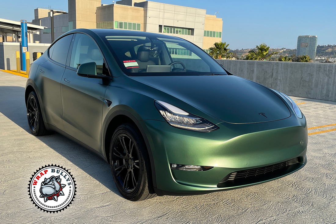Tesla ModelY Wrapped in 3M Matte Military Green Vinyl - Vinyl Wrap