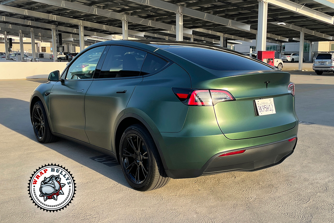 Elevate Your Tesla Model 3 with Custom Satin Metallic Green Wrap