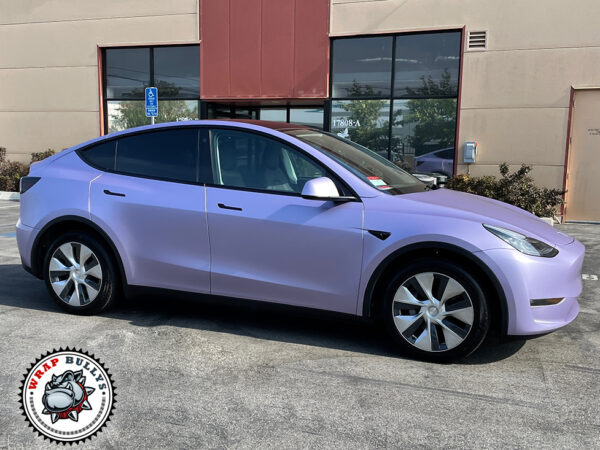 Elevate Your Tesla: Wrap Bullys’ Custom Printed 3M Vinyl Satin Metallic Purple Lavender Wrap for the Model Y