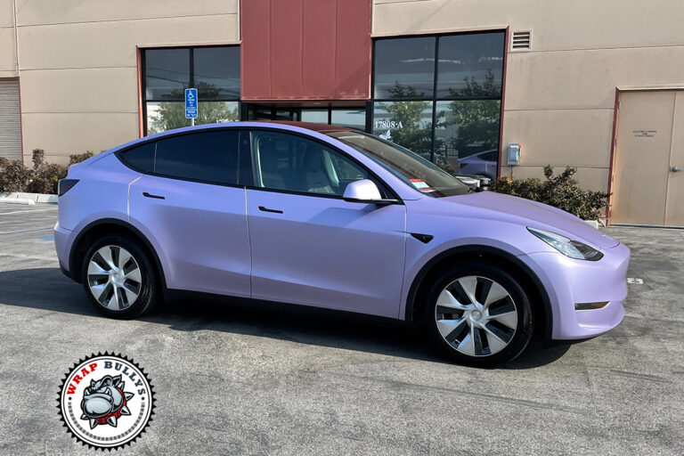 2024 Tesla Model Y wrapped in 3M Satin Metallic Lavender – Gardena location
