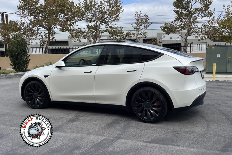 2024 Tesla Model Y wrapped in 3M Satin Pearl White in Gardena
