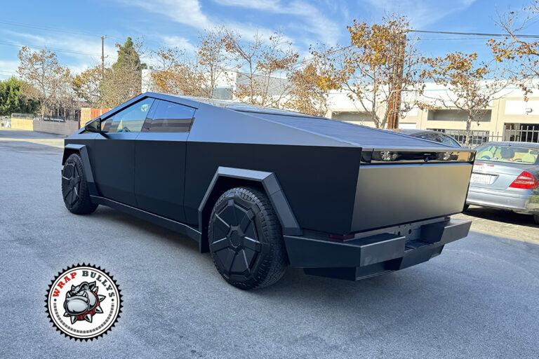Tesla Cybertruck with satin black wrap near Torrance CA