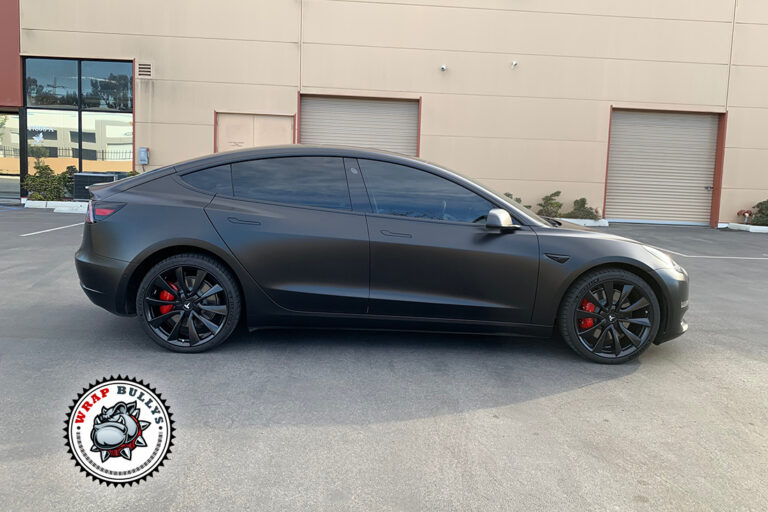 2024 Tesla Model 3 in 3M Satin Black wrap – side view – Gardena