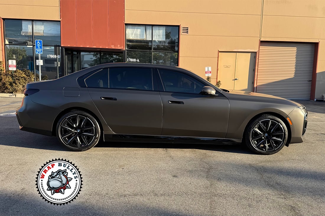 BMW i7 satin basalt wrap by Wrap Bullys South Bay