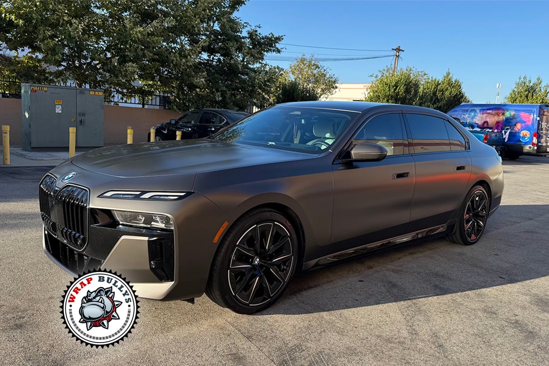 BMW i7 luxury sedan wrapped satin finish South Bay