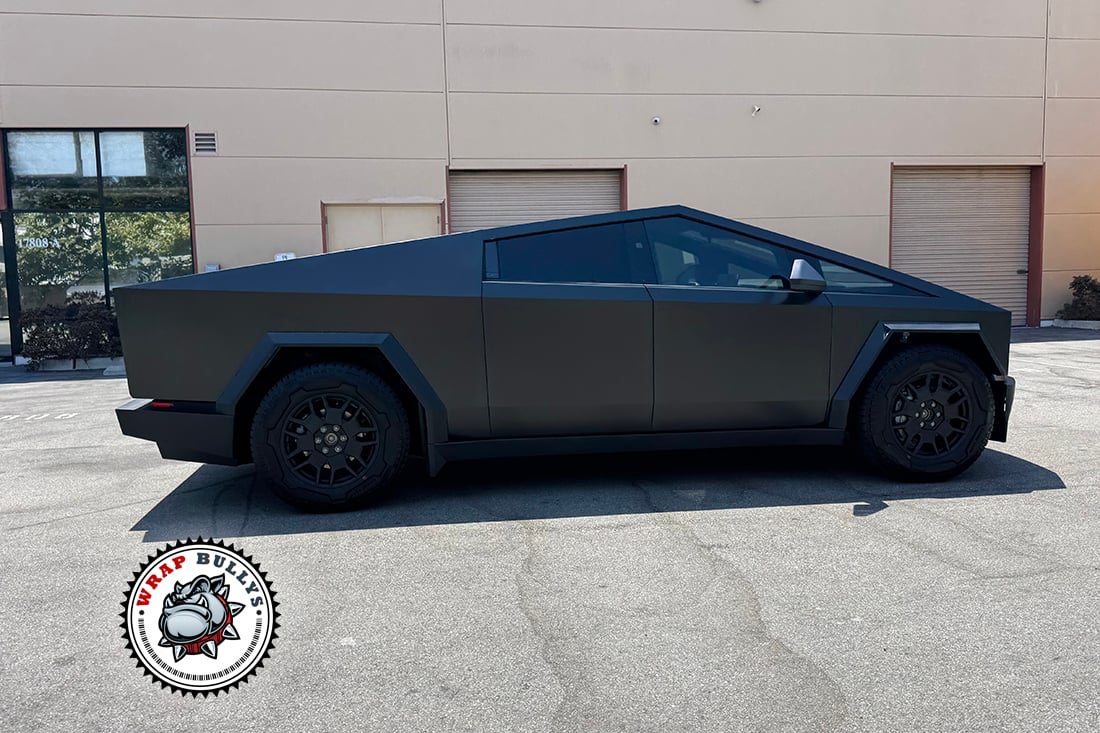 Side profile Cybertruck 3M Paint Wrap Film matte gray South Bay 
