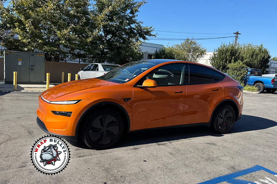 Side View Tesla Model Y Liquid Copper wrap