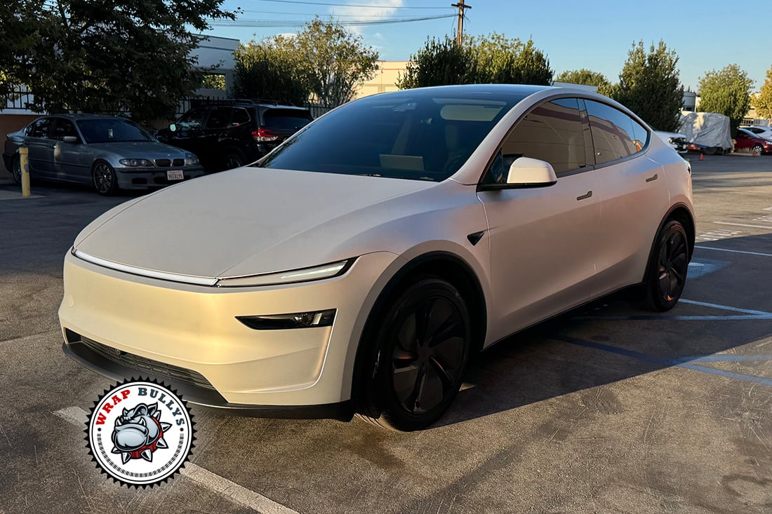 Satin Silver Color PPF on Tesla Model Y Juniper in Gardena
