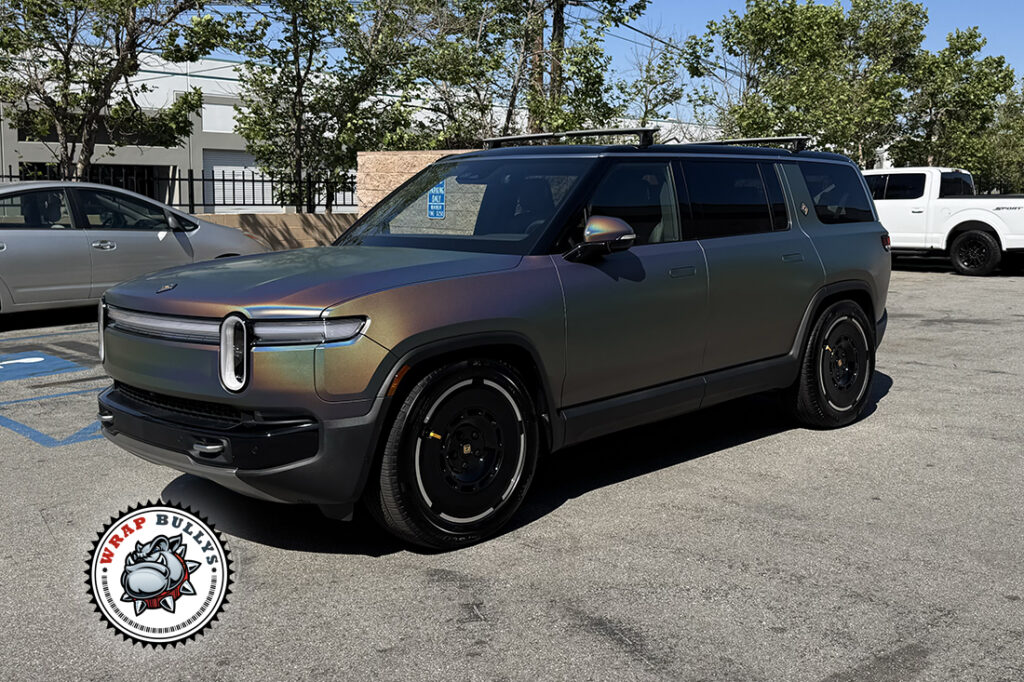 3M Satin Psychedelic Rivian R1T car wrap South Bay