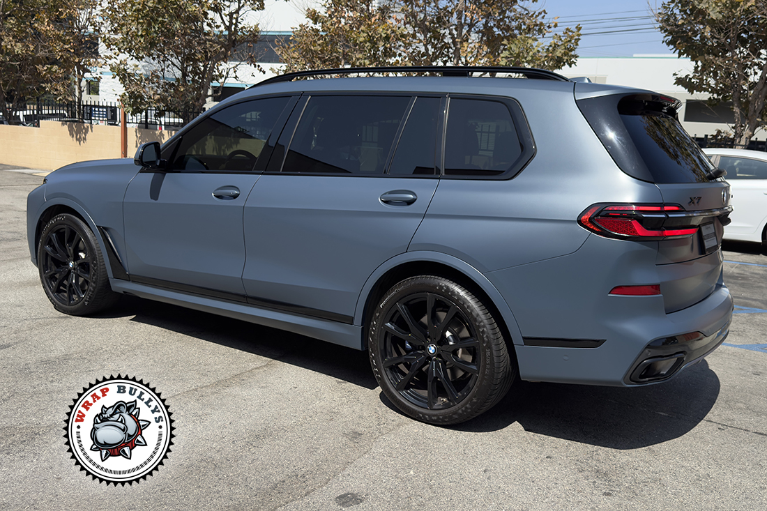 BMW M7 3M Satin Thundercloud vinyl wrap installed in South Bay Los Angeles Driver View