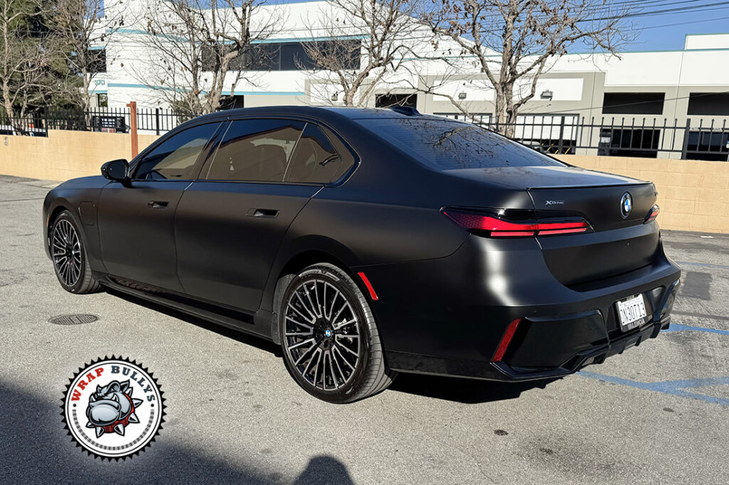 BMW I7 Satin Black PPF Driver Side Rear View