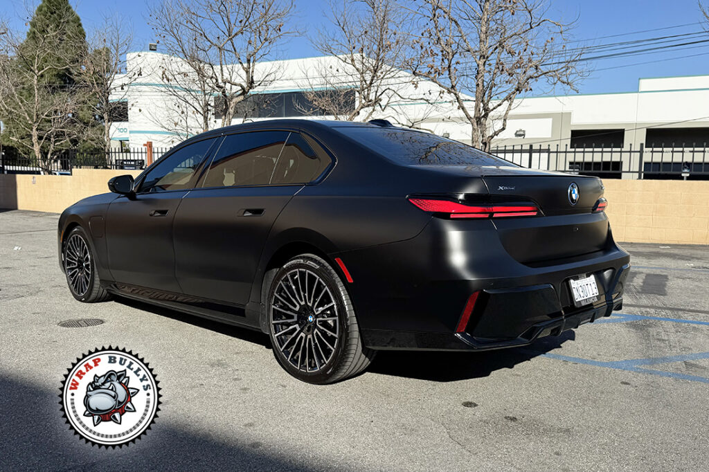 BMW I7 Satin Black PPF Side Rear View