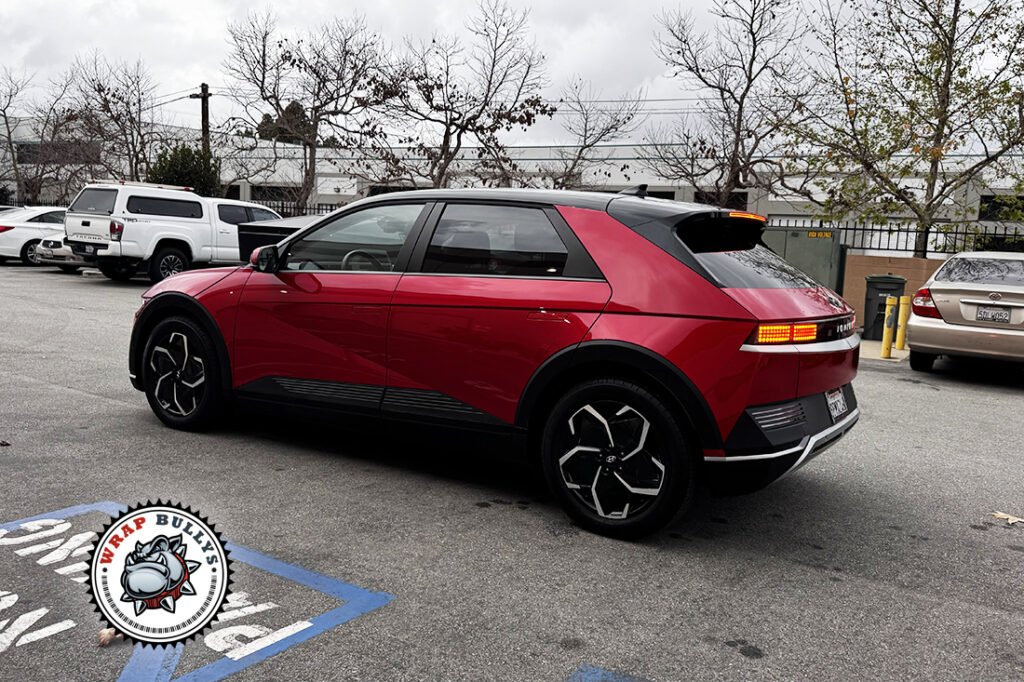 Hyundai IONIQ 5 Gloss Ruby Red Color PPF Driver Side Rear View
