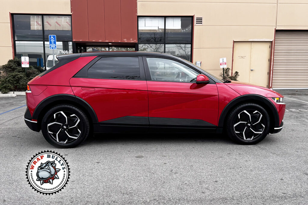 Hyundai IONIQ 5 Gloss Ruby Red Color PPF Passenger Side View