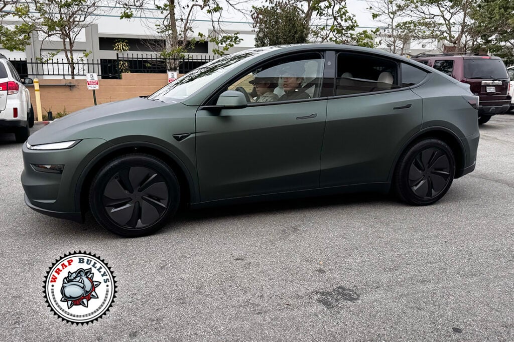 Tesla Model Y Matte Dark Green Color PPF Driver Side
