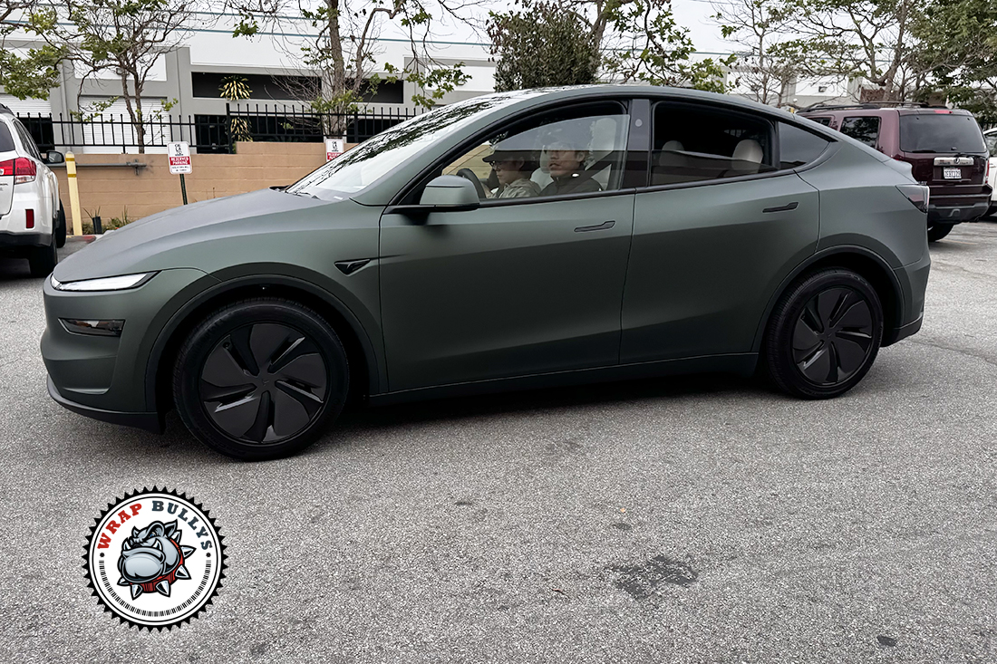 Tesla Model Y Matte Dark Green Color PPF Driver Side