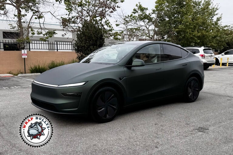 Tesla Model Y Matte Dark Green Color PPF Driver Side View