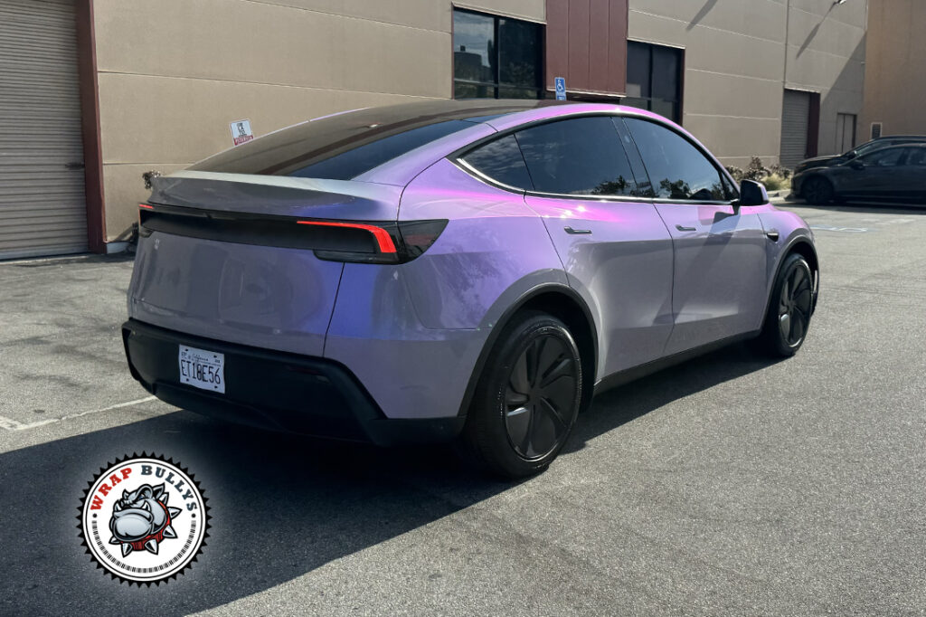 Tesla Model Y finished in Gloss Gray Purple Color PPF, side profile