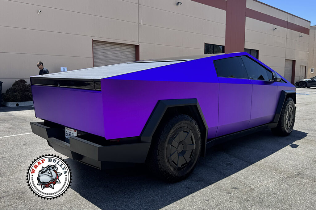 Tesla Cybertruck finished in Satin Chrome Purple Color PPF, side profile