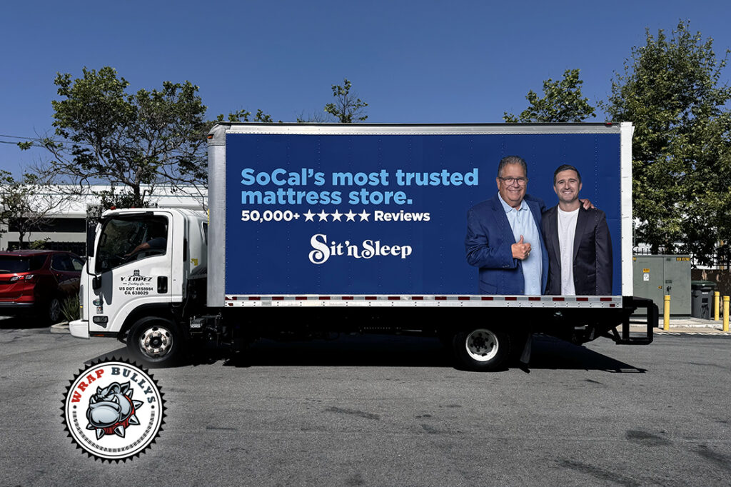 Sit’n Sleep box truck commercial wrap, side profile